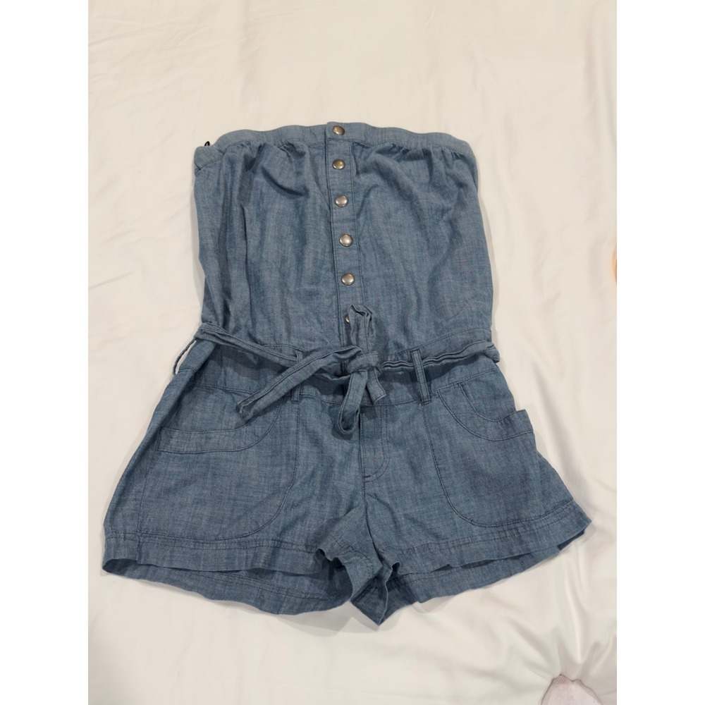 Express Womens Chambray Button Front Strapless Ro… - image 1